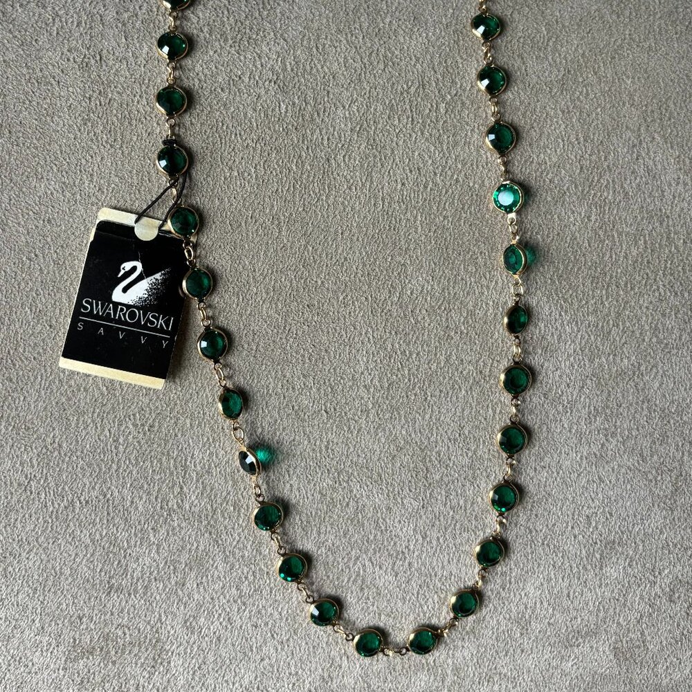 Swarovski Green Crystal Bezel Necklace Vintage NWT